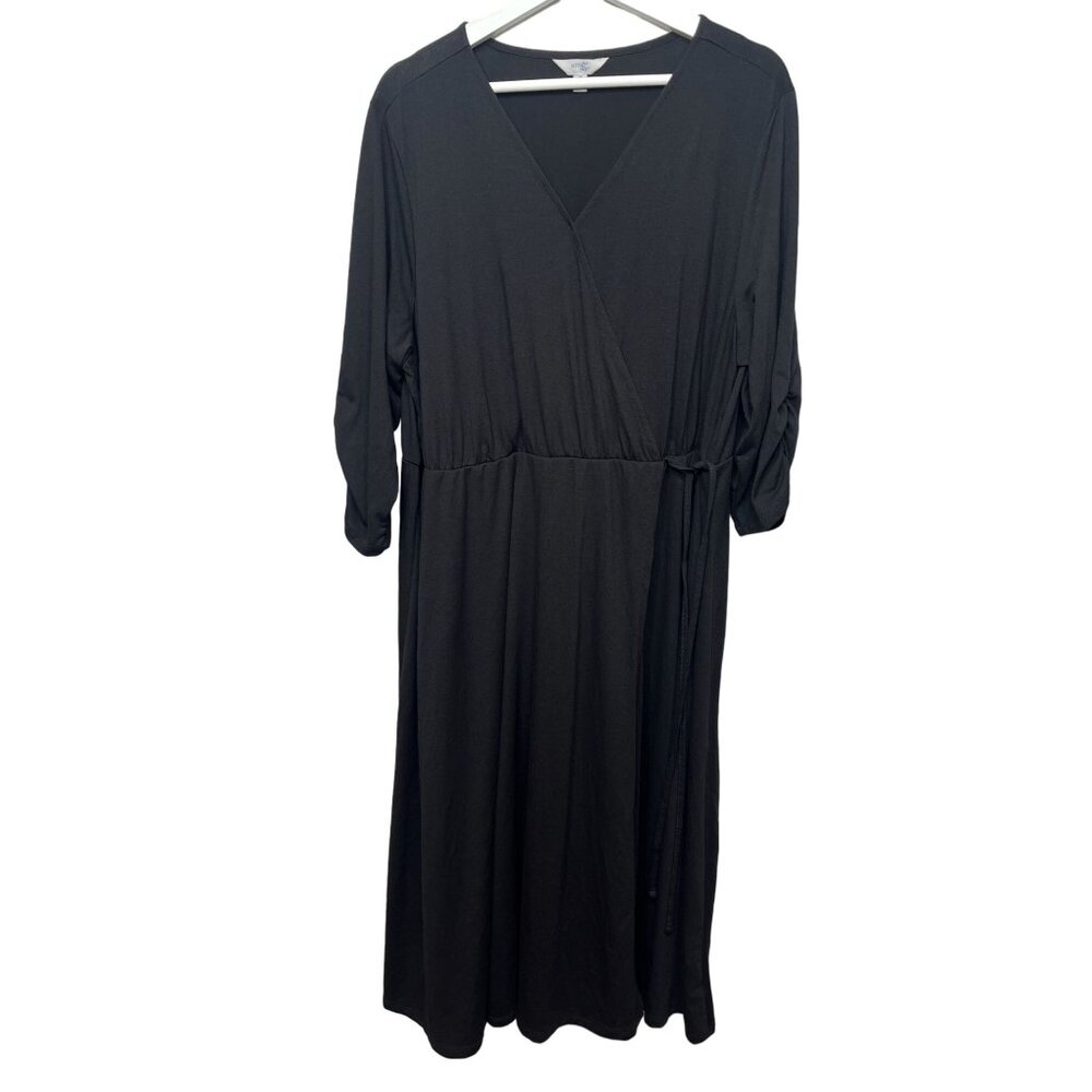 Terra & Sky Black Faux Wrap Maxi Dress 2X Long Sleeve Stretch Plus Size